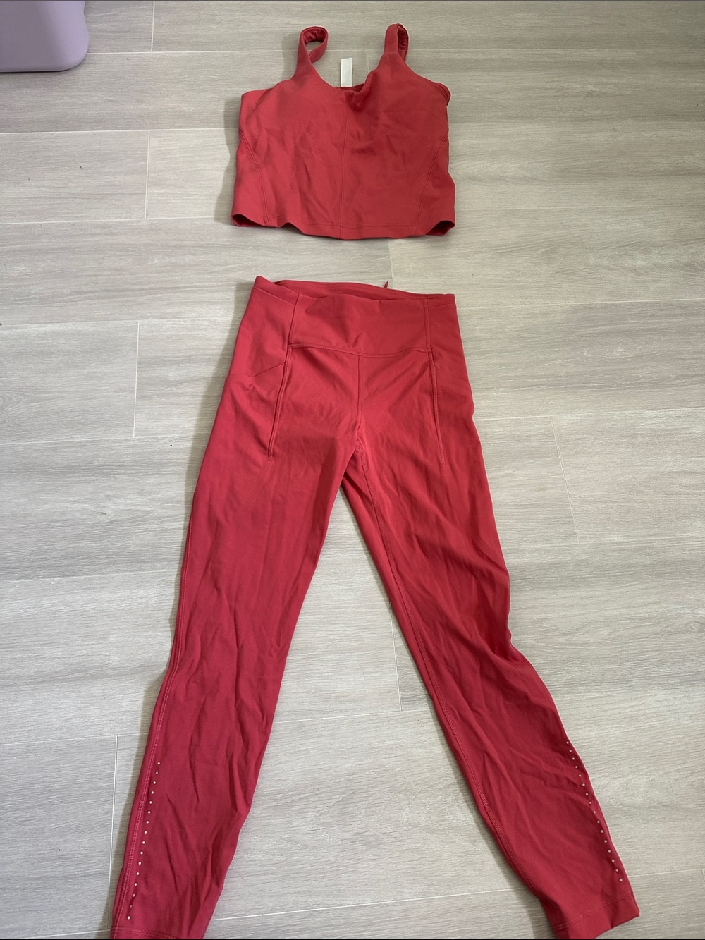 lululemon athletica Ribbed Red High-Rise Leggings and Crop Tank Set